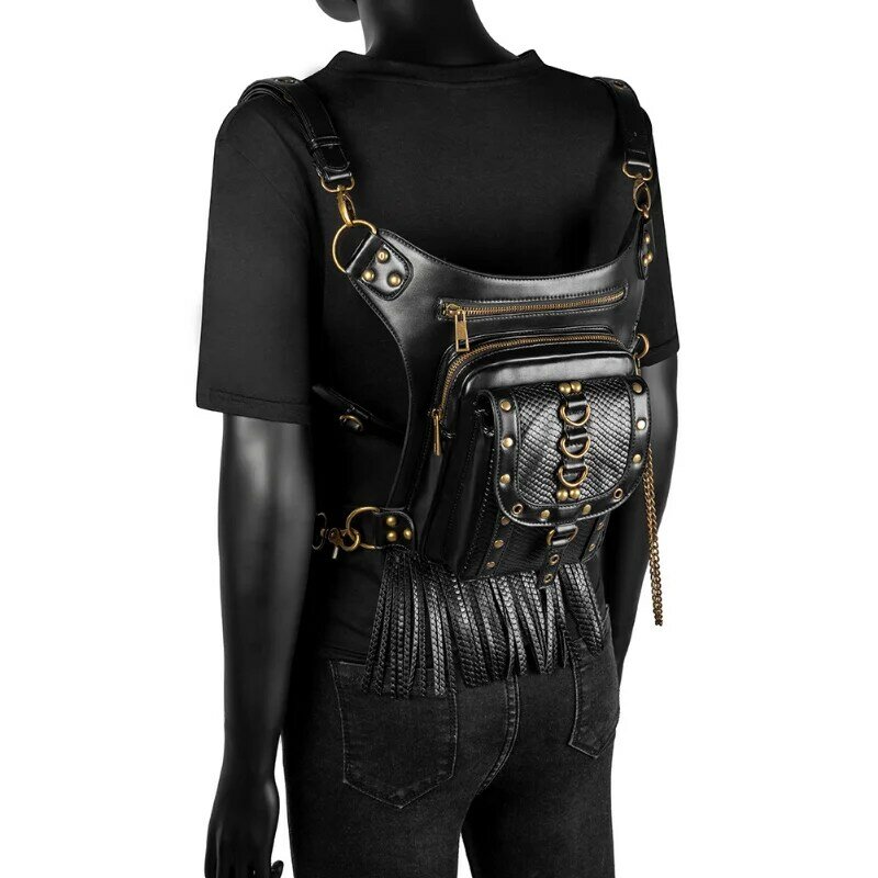 Chihage tas pinggang gaya Euramerican Y2K wanita, tas bahu kepribadian Vintage Steampunk kapasitas besar selempang