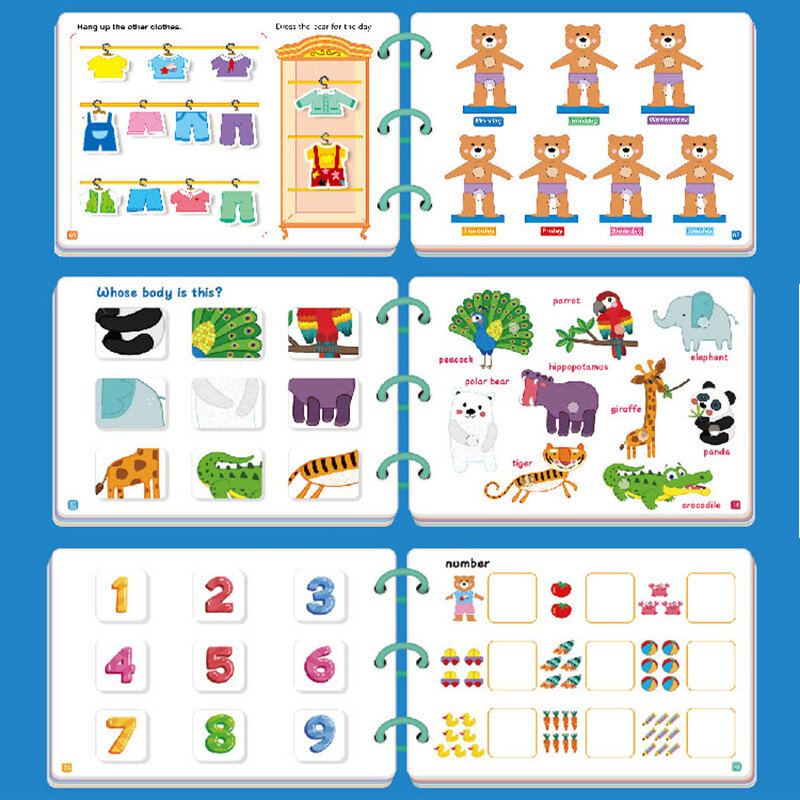 몬테소리 비지 북 아기 장난감, 조용한 책, 유치원 어린이 조기 학습 교육 인지 퍼즐, 어린이 스티커, 붙여 넣기 책