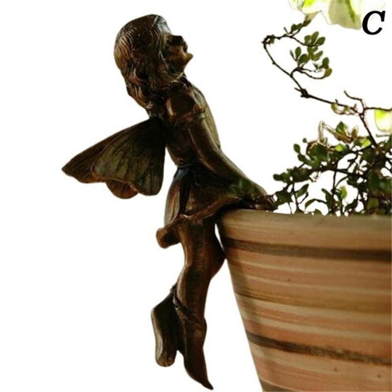 Fairy Girl Hanging Cup Resina Decoração, Combinação Flower Basket Edge, Pote de jardim decorativo, 1 Pc, 2Pcs