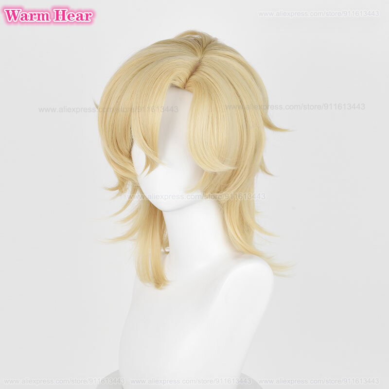 High Quality Game Aventurine Cosplay Wig 40cm Long Golden Cosplay Anime Wig Heat Resistant Hair Halloween Party Wigs + A Wig Cap