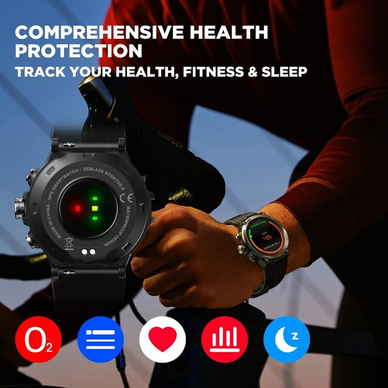Смарт-часы Zeblaze Stratos 2, GPS, AMOLED дисплей, 24 часа мониторинга здоровья, 5 АТМ, длительный срок службы батареи