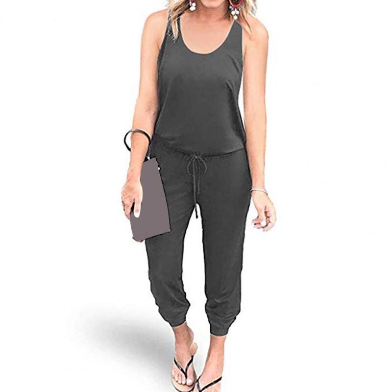 Summer Jumpsuit Stylish Women's Sleeveless Drawstring Jumpsuit Loose Fit Elastic Waist Ankle Length for Casual Daily Wear Women