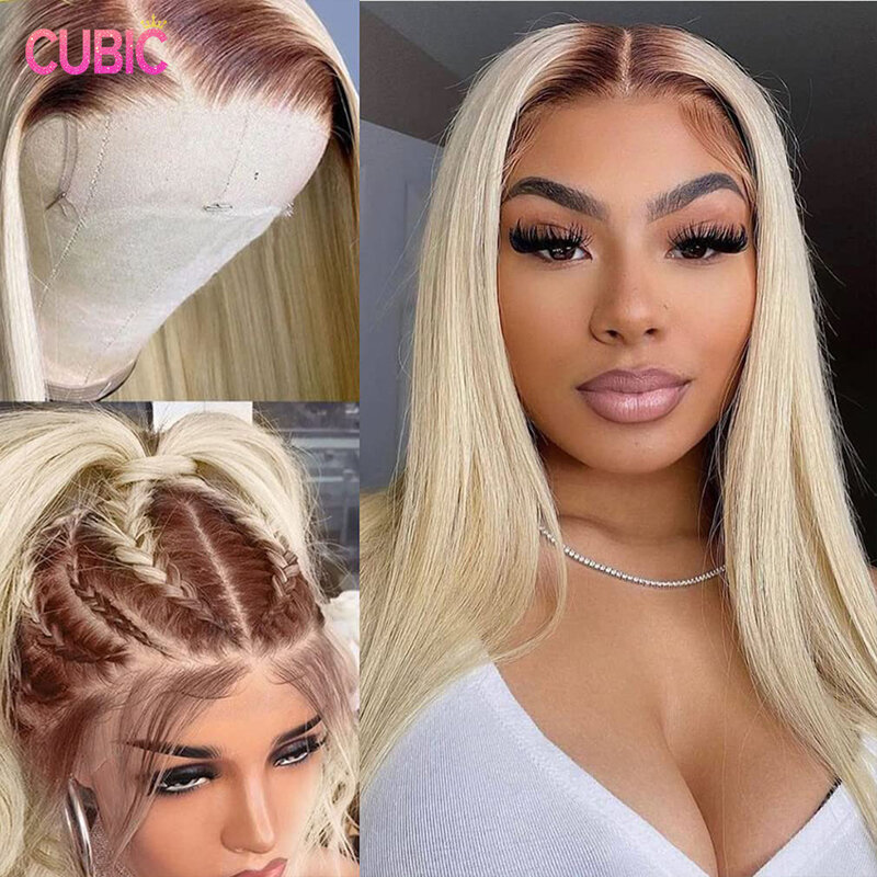 13X4 Lace Front Wigs Ombre 613 Blonde Colored Lace Frontal Human Hair Wig Brown Root Straight for Black Women Full Pre Plucked