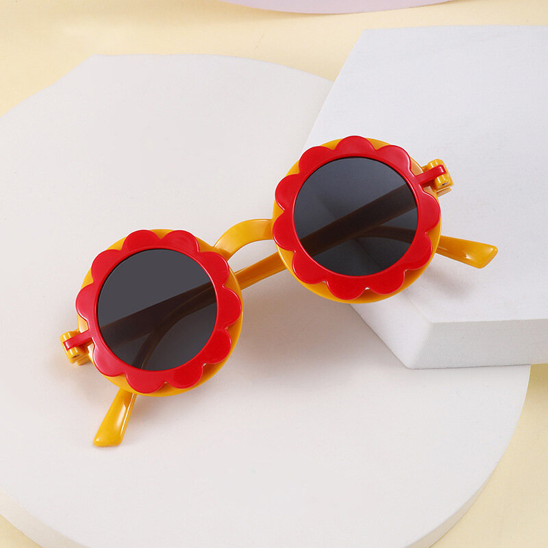 Новинка 2023, детские солнцезащитные очки с милыми мультяшными цветами и сердцем, детские круглые очки, Детские Модные Цветные солнцезащитные очки для мальчиков и девочек, очки
