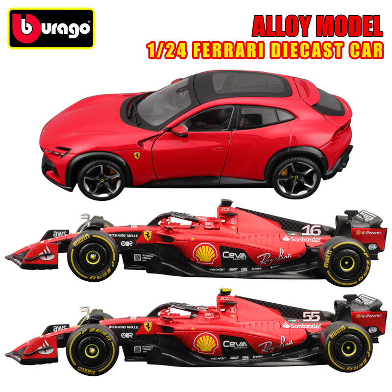 Bburago-Diecast Car Ferrari Model Toy, veículo esportivo em liga, colecionáveis infantis em miniatura, presente de aniversário para crianças e adultos, 1:24