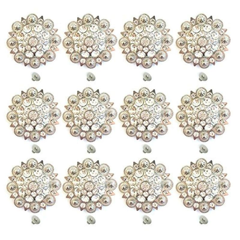 12Pcs/Banyak Ligh Ungu Diameter 3.7CM Bunga Logam Conchos Putih Berlian Imitasi Dekorasi Sabuk Aksesoris