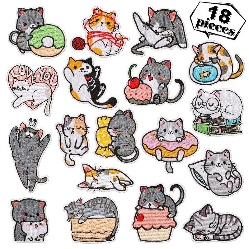 Gorący towar kreskówka łatka haftowana naklejki z kotami DIY żelazko na łatach haftowane odznaki torba na ubrania akcesoriów termosamoprzylepnych