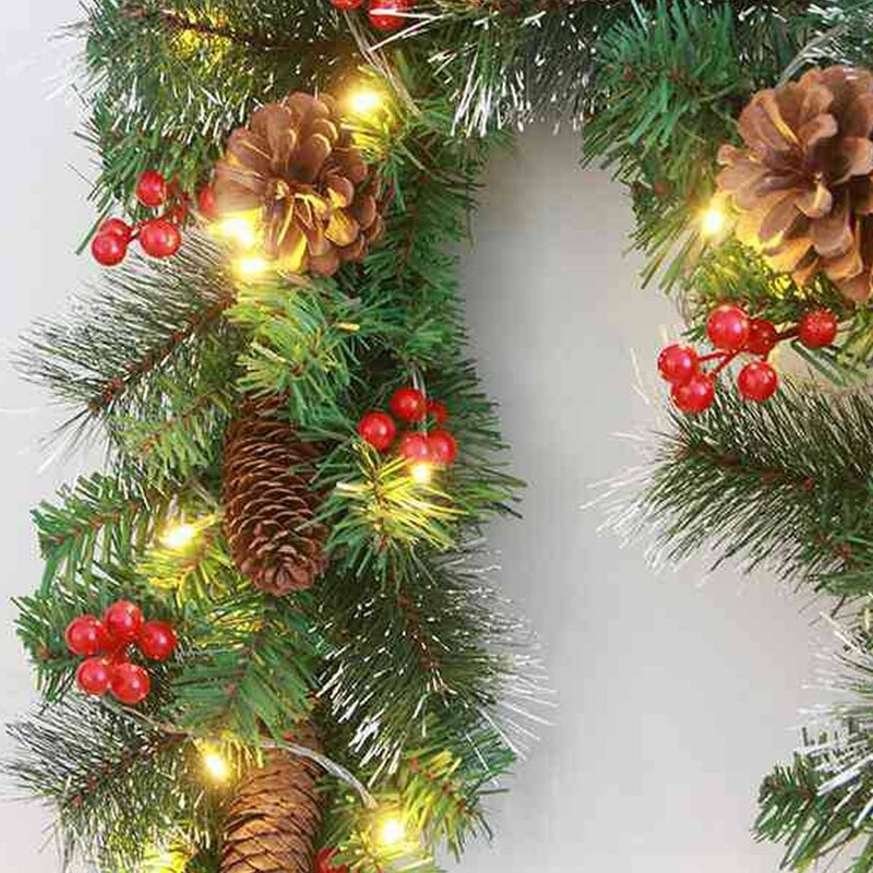Dekorasi Natal karangan bunga rotan LED 2.7m, dekorasi Natal mewah, karangan bunga rotan dengan lampu, pesta rumah Natal