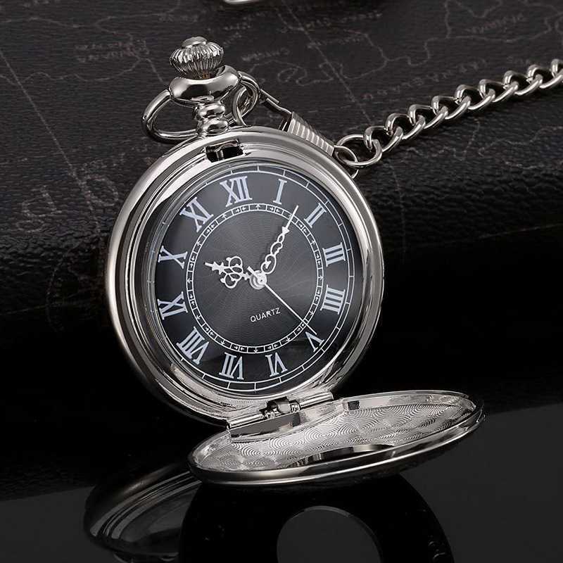 Vintage cyfra rzymska czarny steampunk kwarcowy zegarek kieszonkowy męski i damski naszyjnik wisiorek łańcuch do paska