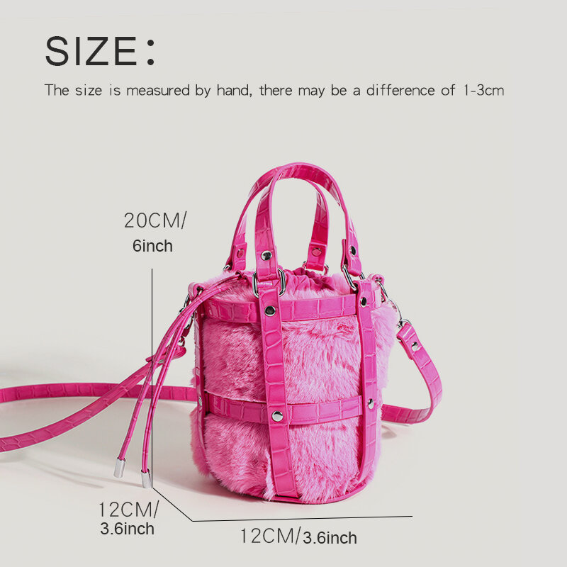Повседневные мини-сумки-мешки, роскошная дизайнерская сумка, плетеная рамка, плюшевая сумка из искусственного кроличьего меха, новинка 2023, модная сумка через плечо высокого качества