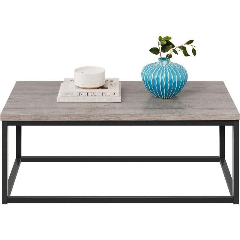 Table basse rectangulaire en bois Mars Top, style industriel moderne, meubles d'accent rustiques, cadre en métal, salon, 44 po