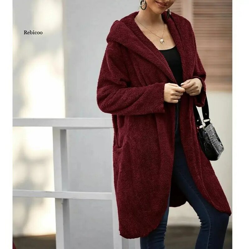 Abrigo con capucha de doble cara para mujer, Chaqueta larga y cálida de gran tamaño, Parka de felpa de talla grande, invierno, 2022