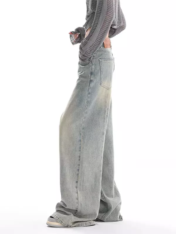 Celana panjang Denim Vintage wanita, celana Denim gaya netral kasual dicuci tipis musim semi musim gugur 2024