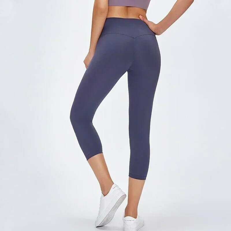 Lemon Women Yoga Leggings High Waist Fitness Sport Pants Jogging Gym Tights Breathable Calf-length 21"Trousers Womens Sportswear