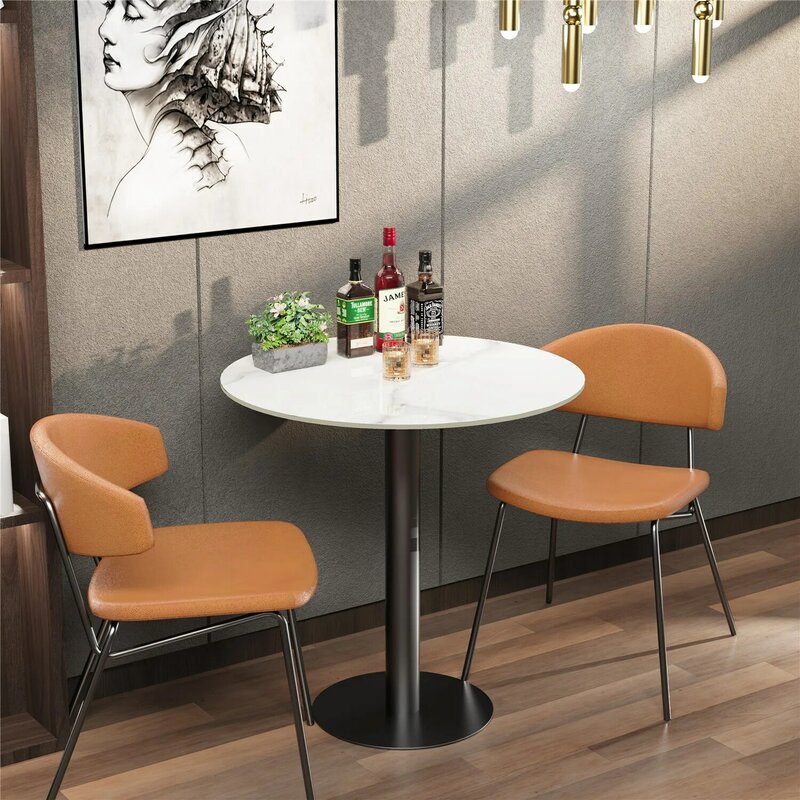 Table de cocktail ronde en pierre frittée avec pied en métal, base en métal, table de bistrot haut, table de pub, bar recommandé