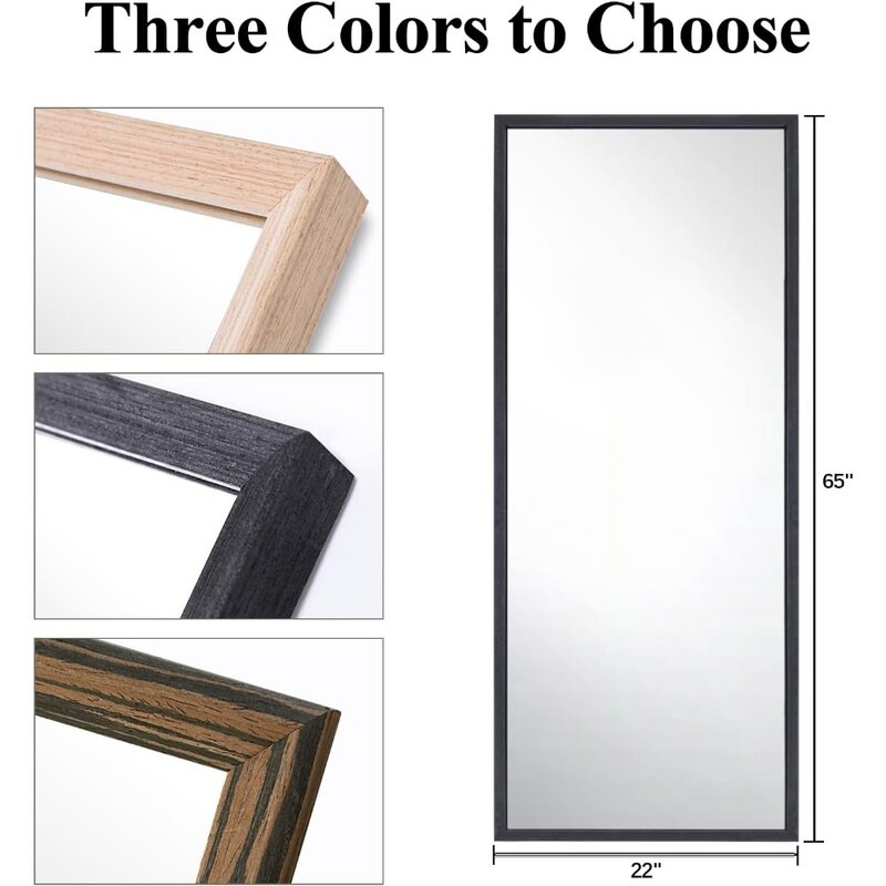 Full Length Mirror with Wood Frame and Metal Holder, Large Rectangle Dressing Mirror Floor Mirror, HD and Explosion-Proof Silver