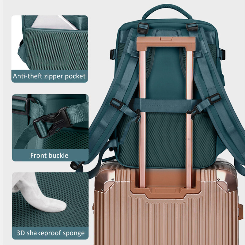 Tas punggung perjalanan wanita, besar 17 inci Laptop USB pesawat bisnis tas bahu nilon anak perempuan tas sekolah Pak XA370C