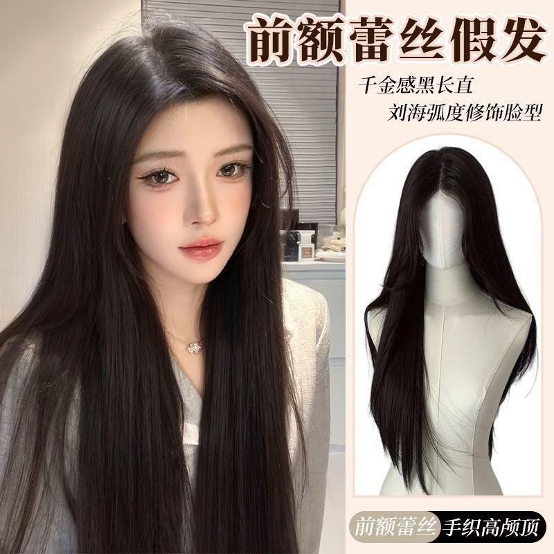 Shimmer Lace Wig depan untuk wanita lurus hitam Wig 24 inci renda Frontal Wig rambut alam penggunaan sehari-hari renda sintetis depan Wig