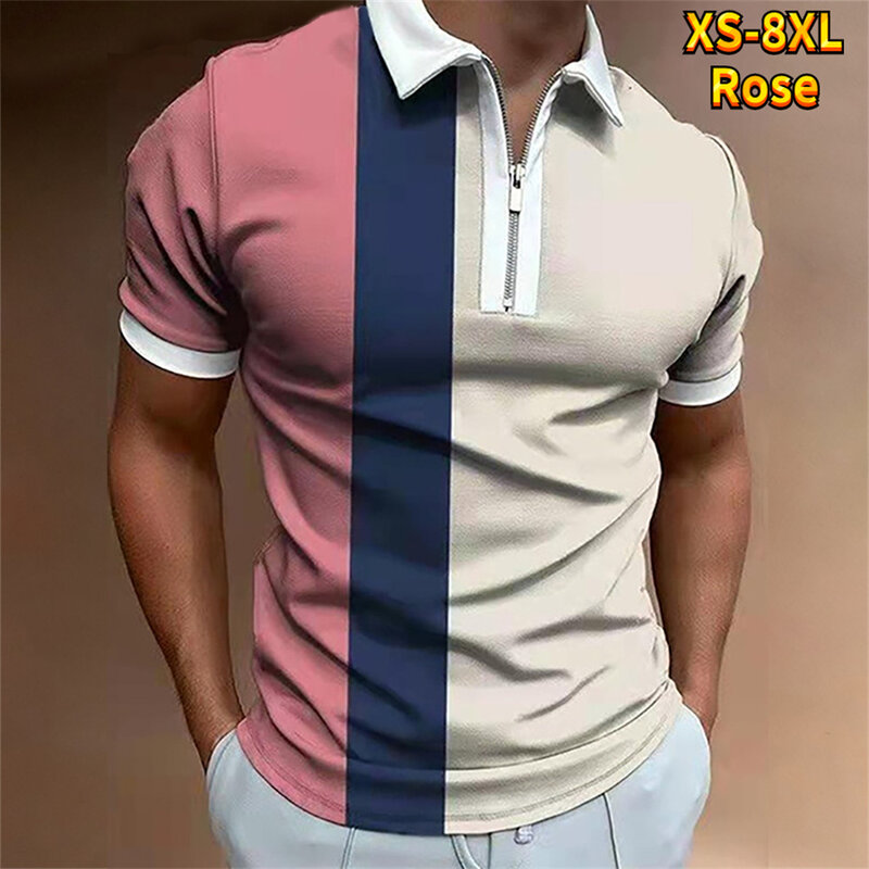 Street T-shirt Summer Men's 3D Printed Polo Shirt Clothing High-quality Men's Lapel Zipper Casual Short-sleeved Shirt XS-8XL