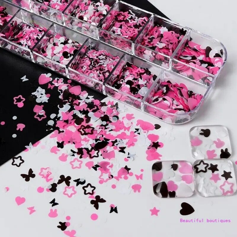 Moldes silicona confeti con purpurina y corazón mariposa, rellenos, decoraciones artísticas para uñas DIY, envío directo