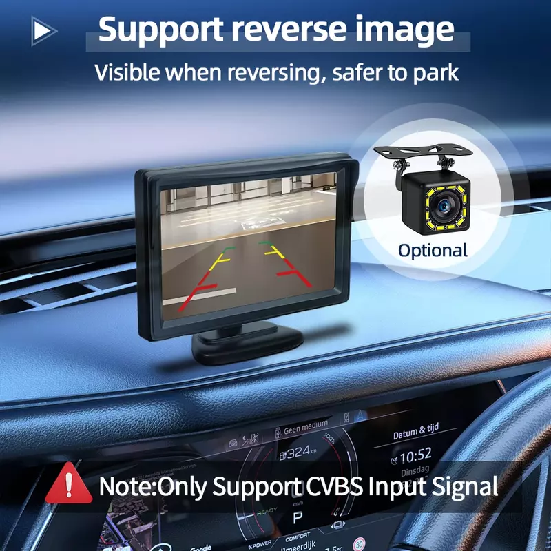 Schermo Monitor per auto HD da 4.3/5 pollici per fotocamera posteriore TFT LCD VCD Display per Console di gioco DVD supporta solo il segnale di ingresso CVBS Easy Instal