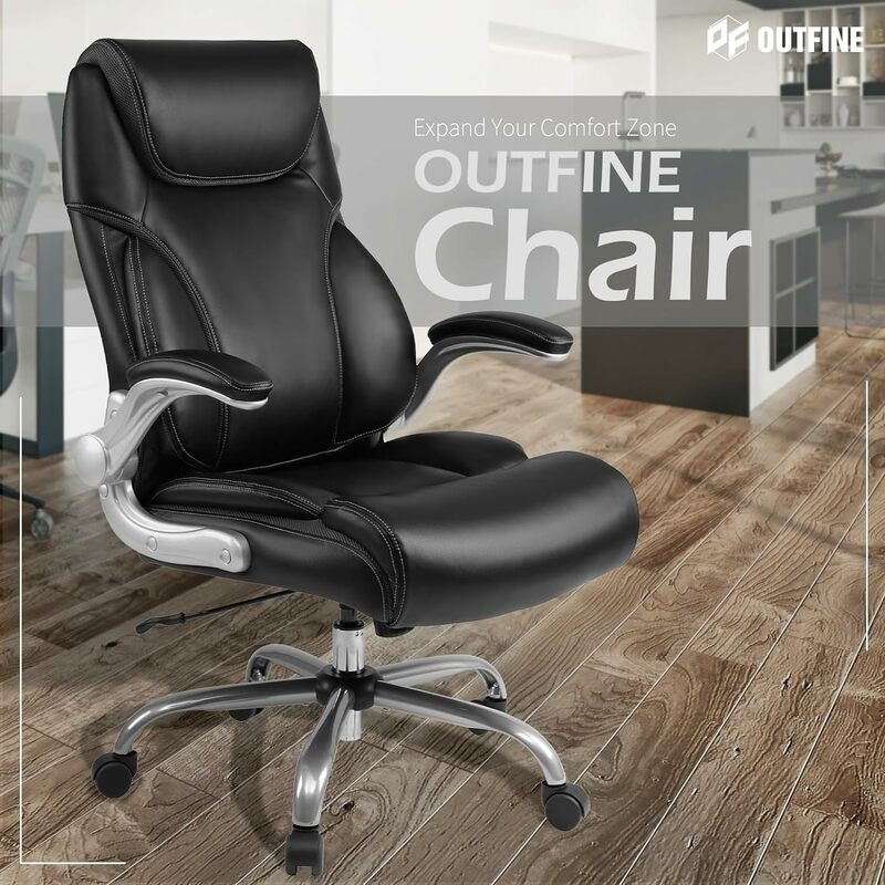 Cadeira executiva de couro com inclinação ajustável e ângulo, cadeira giratória do escritório, estofamento grosso, design ergonômico do apoio lombar