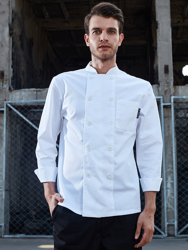Camisa blanca de Chef para Hotel, chaqueta de cocina para restaurante, uniforme de cocinero, barbacoa, panadería, camarero, monos de doble botonadura