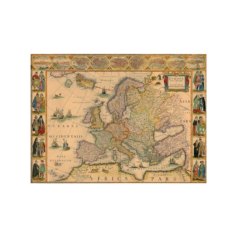 84*59cm Retro Map Wall Art Poster and Prints Decorative Pictures Non-woven Canvas Painting Living Room Bedroom Home Decoration