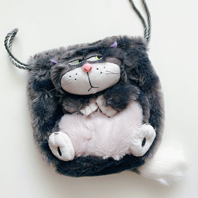 만화 장난꾸러기 고양이 루시퍼 미니 립스틱 메이크업 가방, 드로우 스트링 핸드백, 동물 봉제 인형, 귀여운 작은 변화 어린이 선물