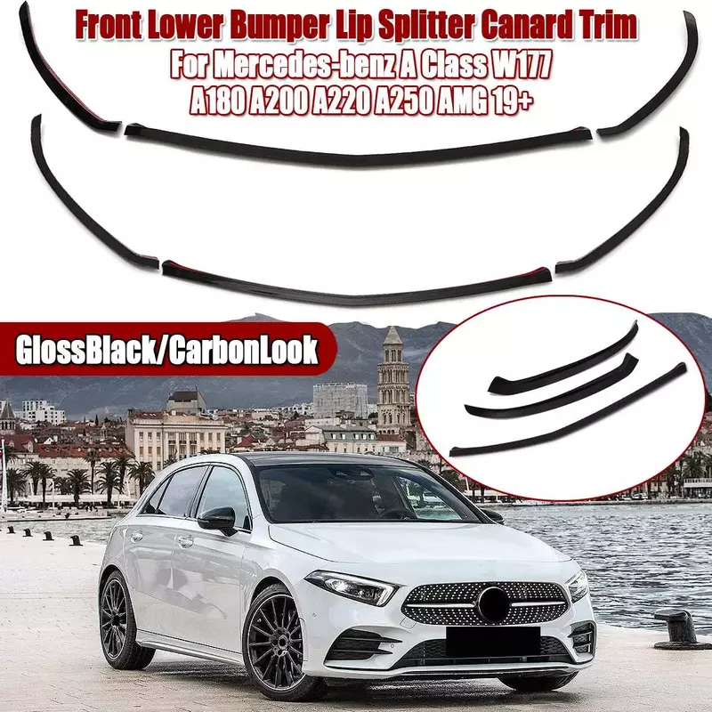 Pair Front Lower Bumper Lip Canard Trim For Mercedes-benz A Class W177 A180 A200 A220 A250 for AMG 2019 2020 2021 2022+ Body Kit