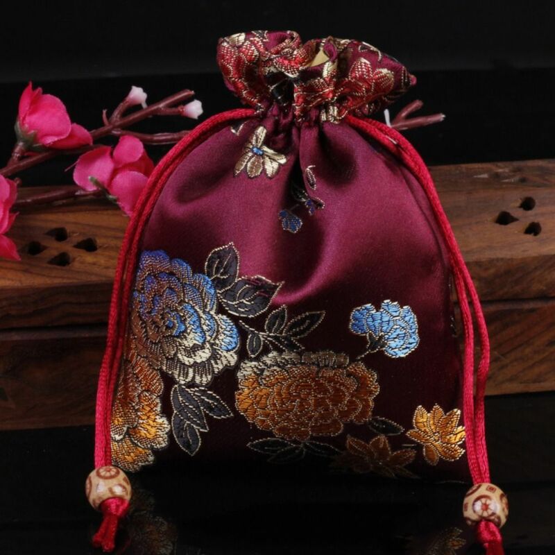 Chiński styl haft Retro kwiat sznurek worek na cukier kwiat torebka torba prezent biżuteria w stylu etnicznym torba do przechowywania monety portmonetka