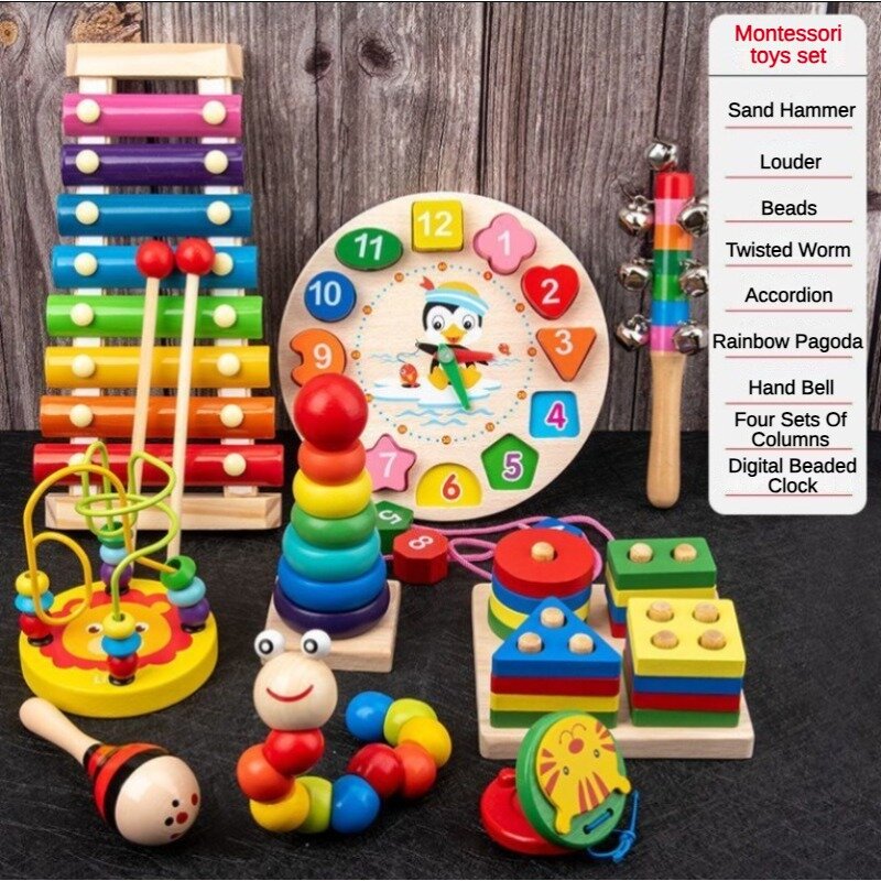 Montessori mainan penyortiran kayu dan susun pengamatan warna prasekolah latihan kemampuan aksi warna pencocokan permainan