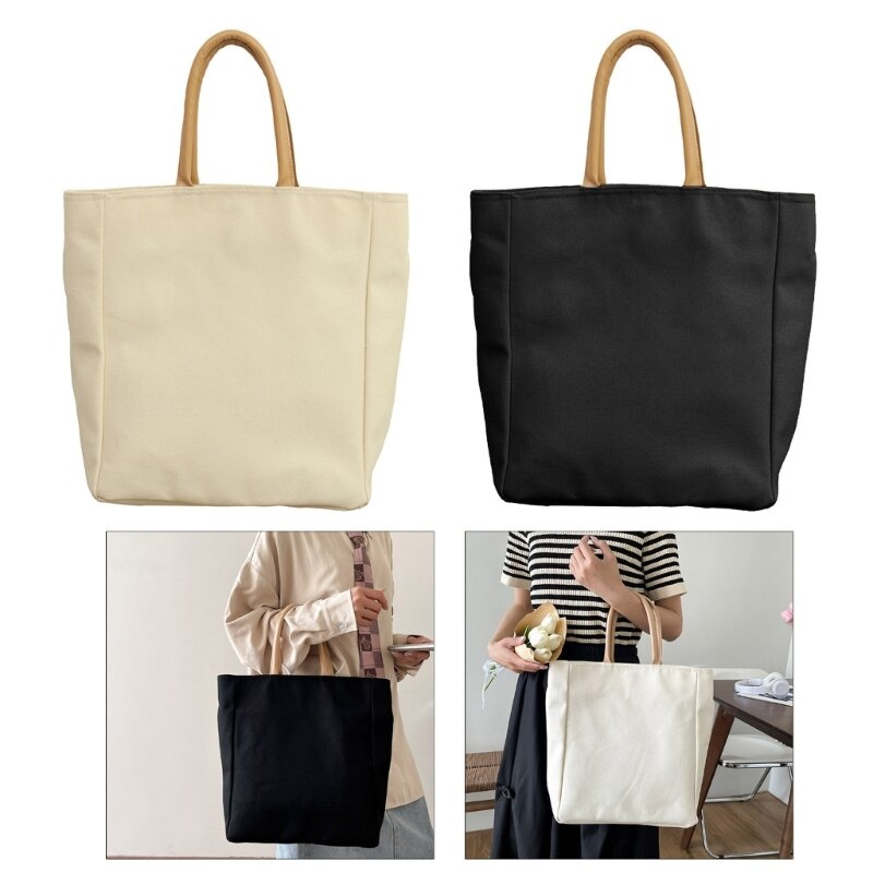Summer Large Capacity Shopper Bag Canvas Hand Bag Lady Tote Bags Solid Color for Women Girls Grocery Handbags