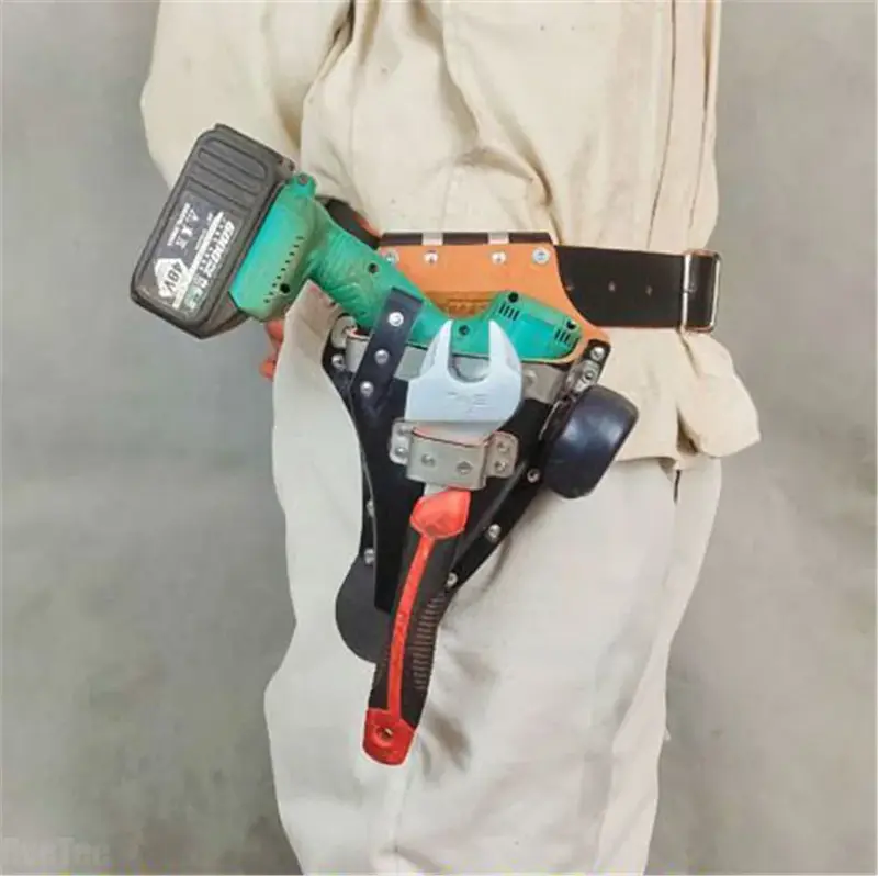 2024 NEW High Quality Leather & Metal Electrical Drill Belt Bag Tool Bag for Hammer Tape Measure Electric Wrench Pochete