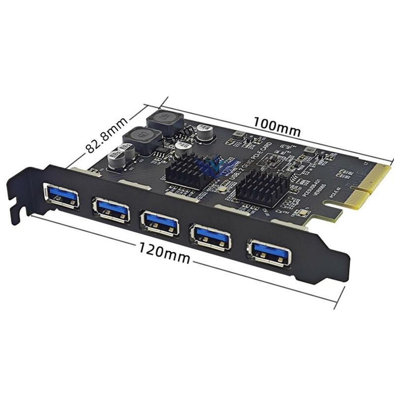 Expansion Card PCI E 4x to USB3.2 Stable Performance High Speed SuperSpeed 10 Gbps 5 Type A Ports for Desktop PC