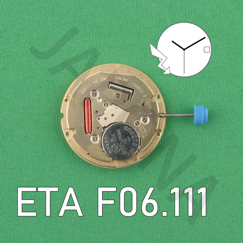 ساعة حركة سويسرية V8 ، ETA F06.111 ، معيار 3 أيدي مع التاريخ ، F06