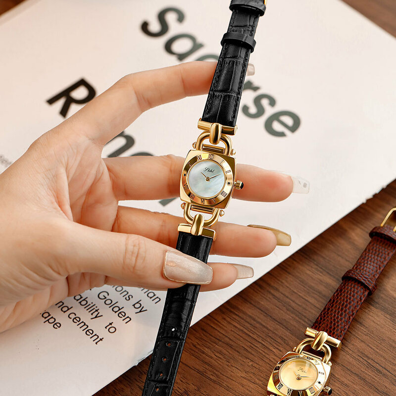 Mulher relógio moda retro relógio de quartzo genuíno cinto de couro à prova dwaterproof água caso quadrado movimento japonês senhoras relógio para schoolgirl