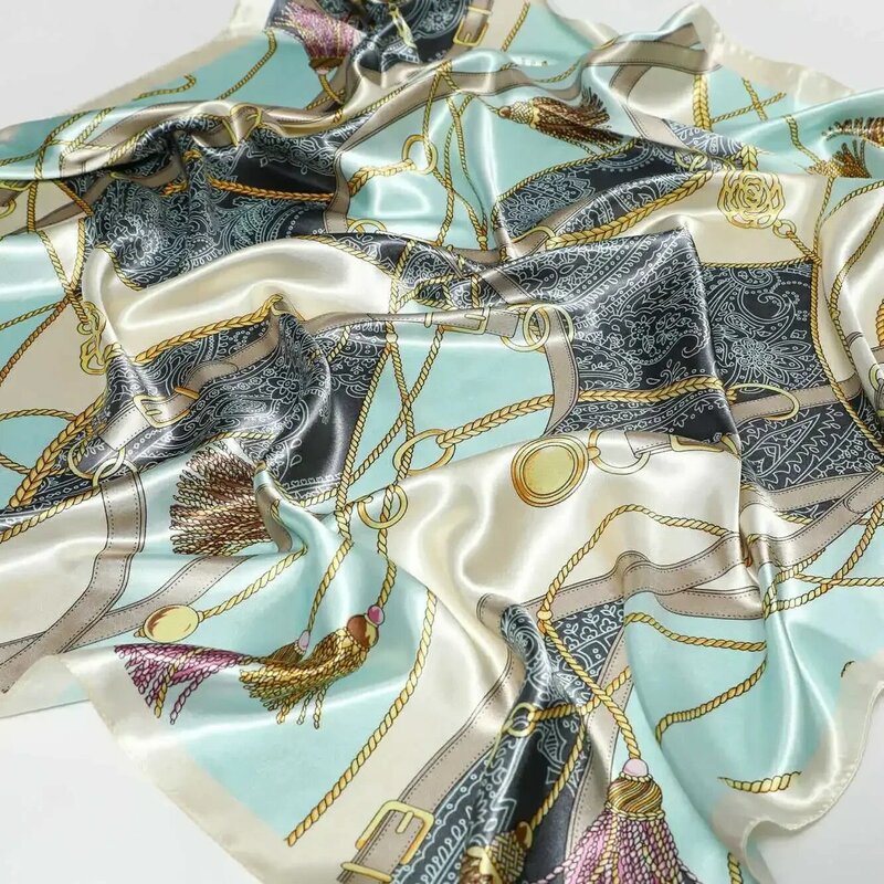 90*90cm châles carrés et enveloppes foulard de cou imprimé Floral pour femmes foulards de cou en Satin de soie pour dames foulards de tête Bandana femme