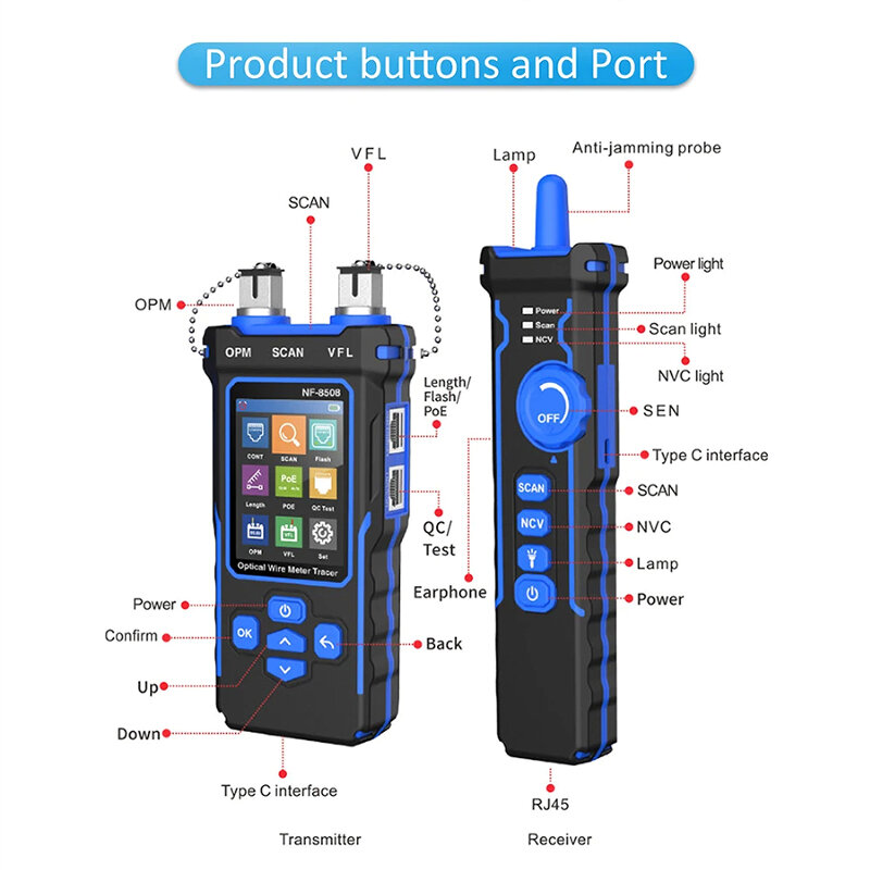 NOYAFA – NF-8508 Network Cable Tester, LAN Optical Power Tester, LCD Monitor, Length Measurement, Wiring Diagram Tester, Cable P