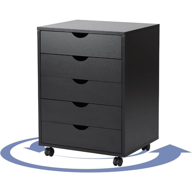 Armário de armazenamento no peito com rodas, armário de arquivos móvel, suporte de impressora para escritório doméstico, preto, 5 gavetas