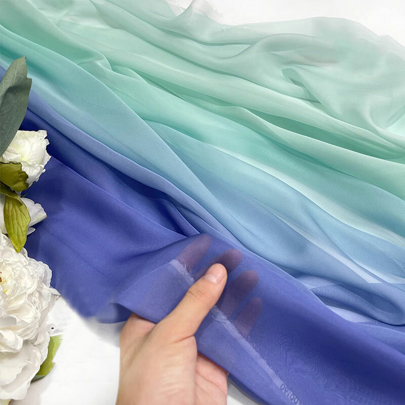 1x1.5m Gradient Chiffon Fabric Multicolor Brocade Silk Tulle Handmade DIY Ancient Hanfu Stage Dance Dress Wedding Decor Fabric