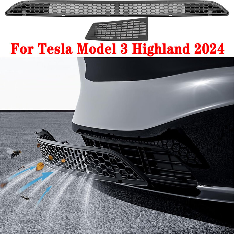 Penutup kisi ventilasi udara depan untuk Tesla Model 3 Highland 2024, Bumper bawah jaring Anti serangga pelindung Bumper Anti debu
