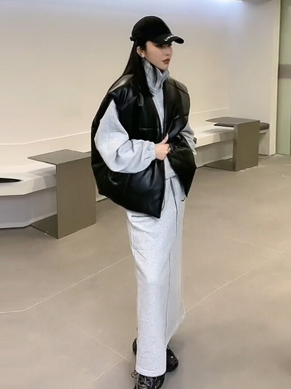 2023 New Arrival Korean  Style Sleeveless Goose Down  Genuine Sheepskin Leather Vest