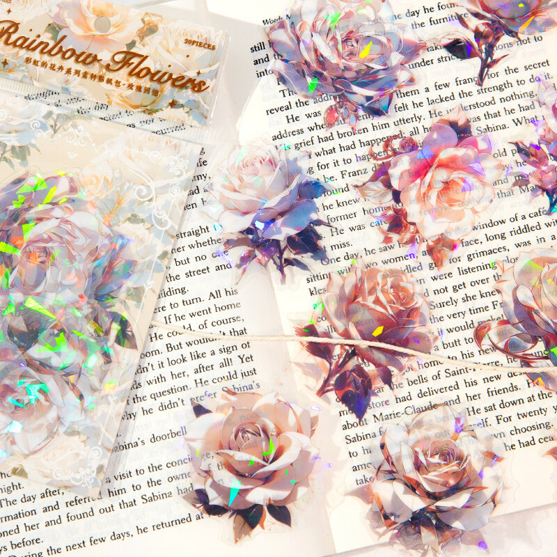 Rainbow Flowers Series Adesivos, Decoração Criativa Retro, DIY PET Adesivos, 12 Pacotes por lote