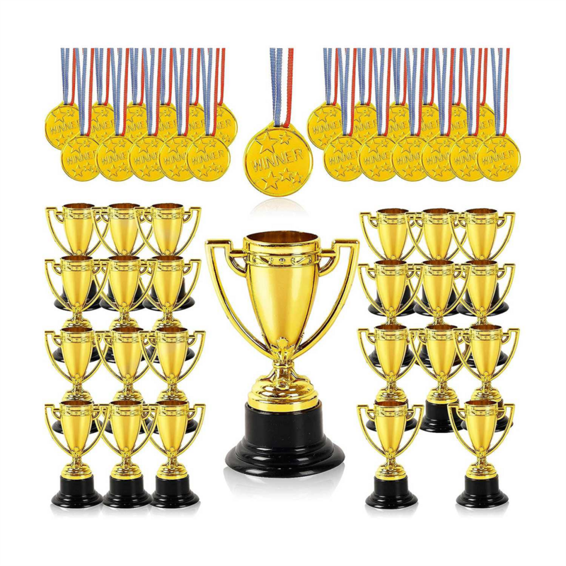 20 szt. Mini trofeów i 20 szt. Medali, medale dla dzieci i dorośli-idealne na przyjęcia