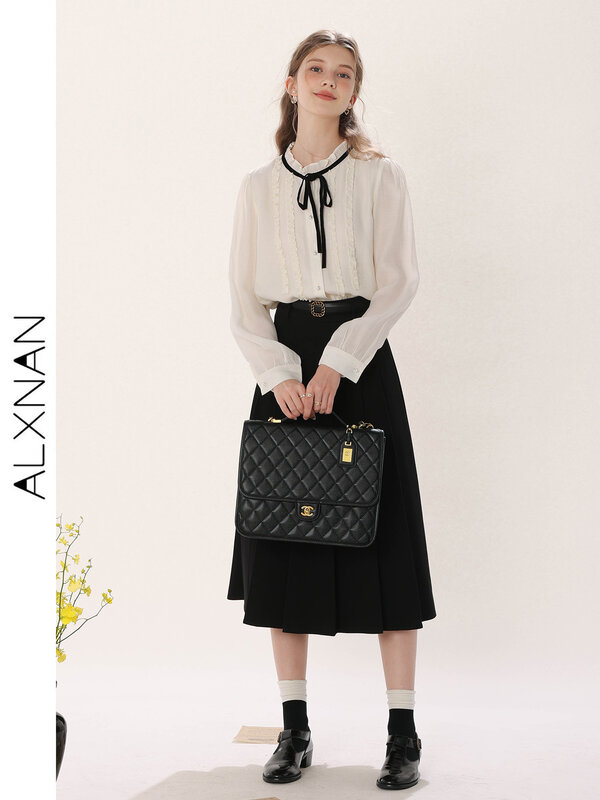 ALXNAN-faldas Midi de cintura alta para mujer, faldas plisadas de corte en A, informales, ajustadas, largas y lisas, para oficina, TM00227, 2024