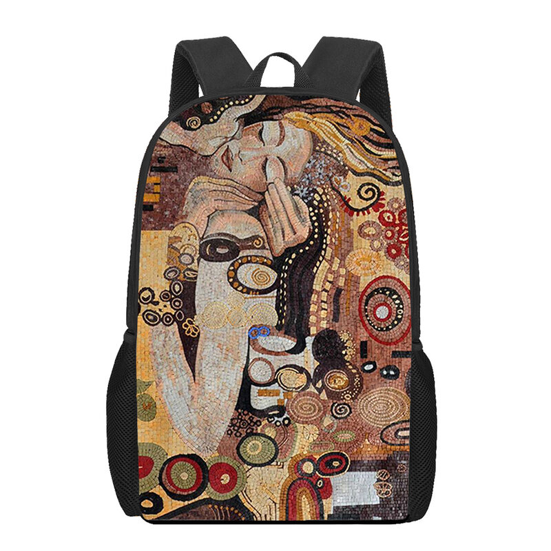 Lukisan Seni Gustav Klimt ransel Sekolah cetak 3D untuk anak laki-laki remaja tas buku anak-anak tas bahu kasual tas mochel 16 inci