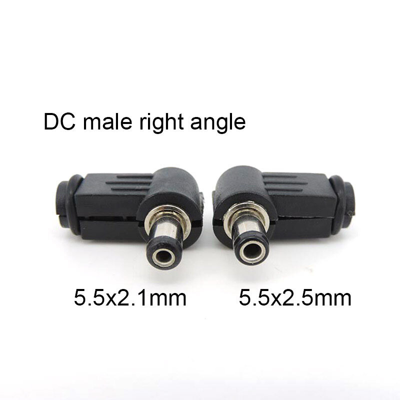 DC Power Plug Jack Tomada Adaptador, macho e fêmea Adaptador, reto ângulo direito, 90 graus Conector de alimentação, 5.5x2.5mm, 2.1mm, 5521 E