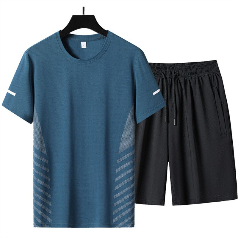 Conjunto de treino de secagem rápida masculino, shorts de grandes dimensões, manga curta, estilo elegante e minimalista, verão