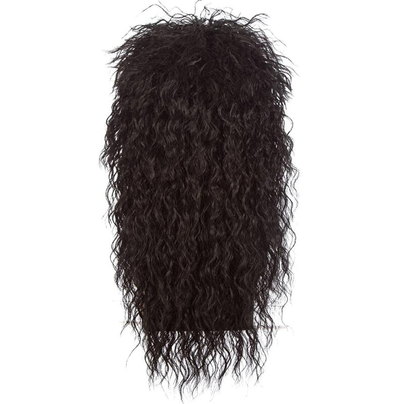 Men Long Synthetic Hair Extension Wig Black Color Female Hairpiece Punk Puffy Headgear for Halloween High Temperature Fiber